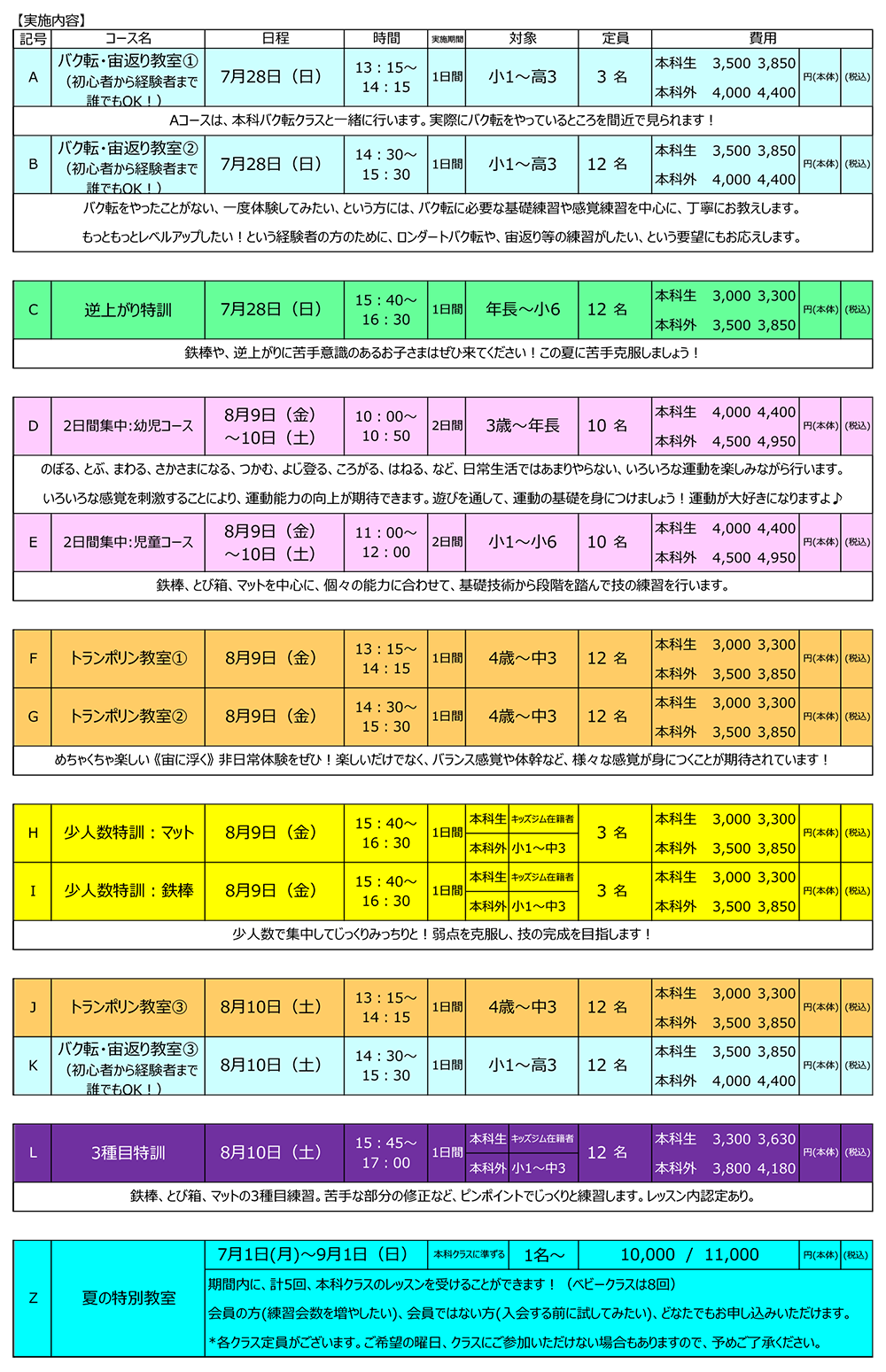 近江八幡校夏休み短期教室2022の内容