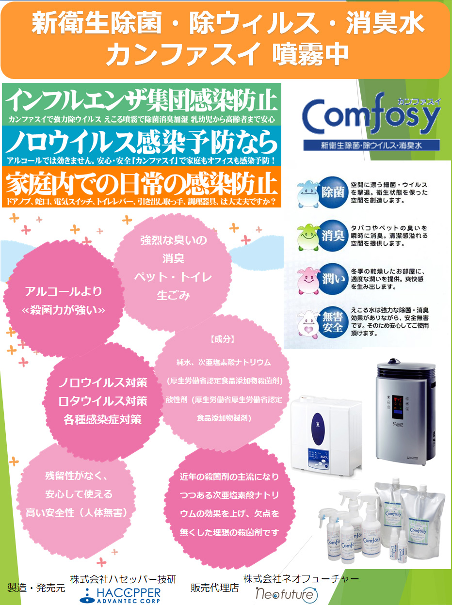 新衛生除菌・除ウィルス・消臭水 カンファスイ 噴霧中